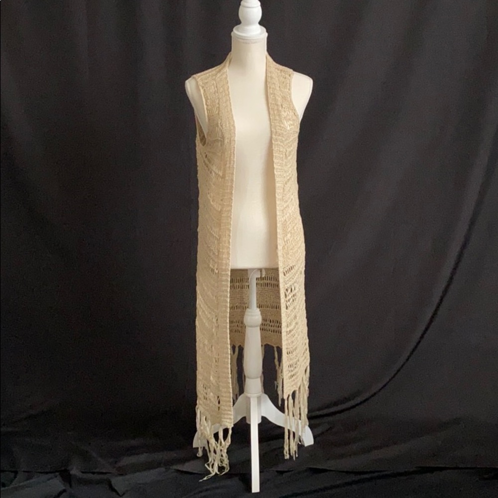 Altar’D State Tan Crochet Kimono Vest